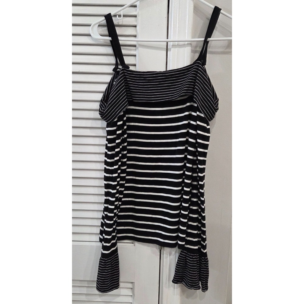 White House Black Market Black & White Off-the-Shoulder Long Sleeve Shirt Small